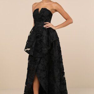Lulus Majestic Glam Black Strapless Textured High-low Maxi Dress - Size M